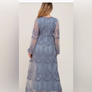 NWT * PinkBlush blue lace mesh overlay maternity maxi dress.